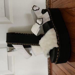 Dr Martens Voss Quad Fluffy Faux Fur Sandals